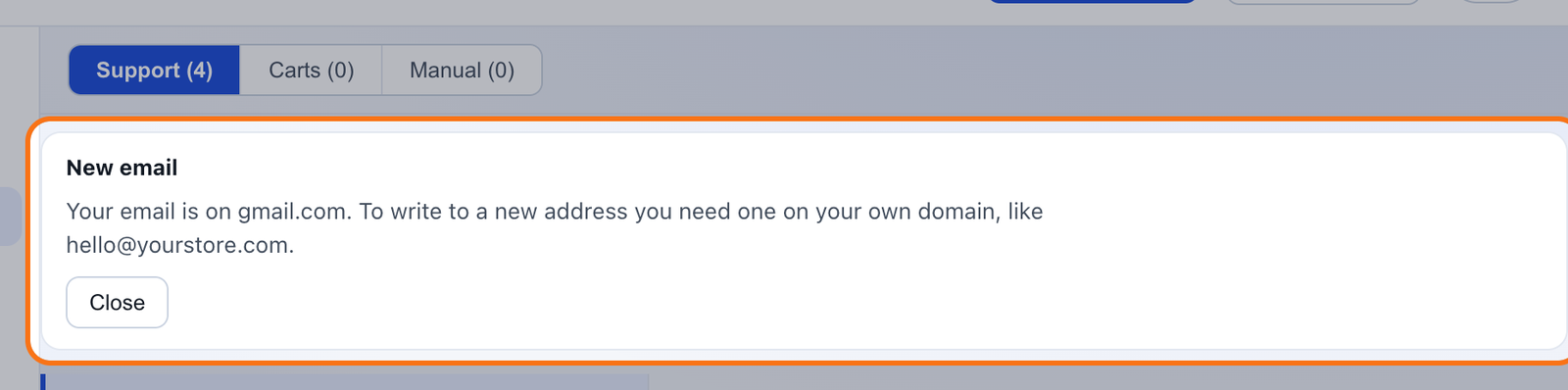 The New email notice for a store on Gmail: you need an address on your own domain